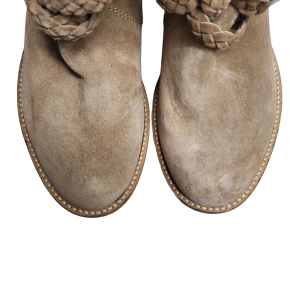 Dingo Twisted Sister Suede Leather Boots Neutral Tan Size 6.5 Block Heel - Picture 4 of 12